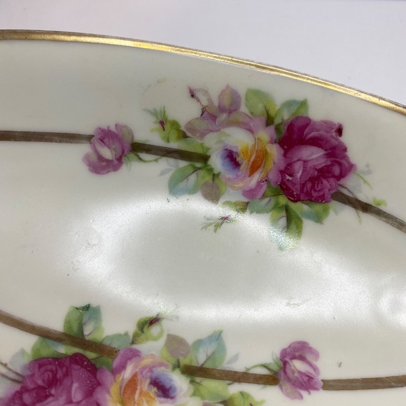 Antique Bavaria GERMANY Oval Relish Dish green Flowers Gold Edge 10" - Picture 6 of 12